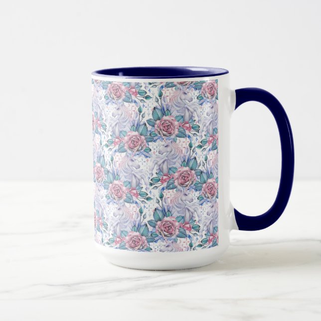 Pink & Blue Rose Pattern Mug (Right)