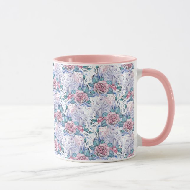 Pink & Blue Rose Pattern Mug (Right)