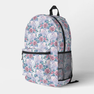 Pink & Blue Rose Pattern Printed Backpack