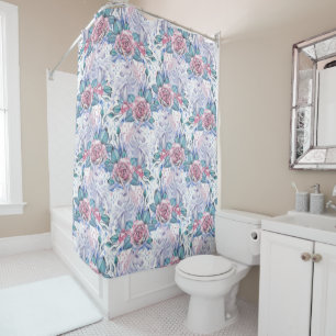 Pink & Blue Rose Pattern Shower Curtain
