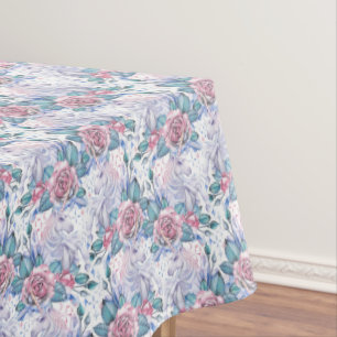 Pink & Blue Rose Pattern Tablecloth
