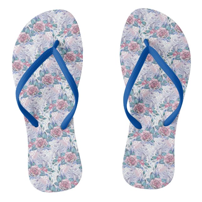 Pink & Blue Rose Pattern Thongs (Footbed)