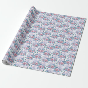 Pink & Blue Rose Pattern Wrapping Paper