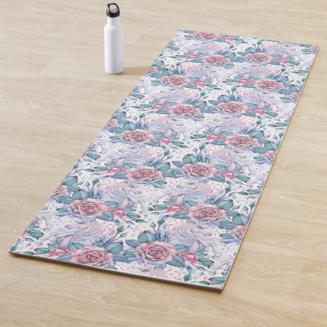 Pink & Blue Rose Pattern Yoga Mat (In Situ)