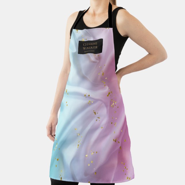 pink blue satin beautician salon monogram apron (Insitu)