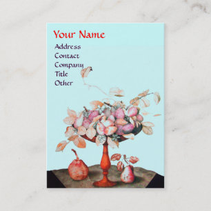 PINK BLUE SEASON'S FRUITS,FLOWERS,LEAVES MONOGRAM BUSINESS CARD