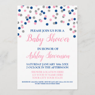 Pink Blue Silver Confetti Gender Neutral Shower Invitation