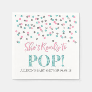 Pink Blue Silver Dots She's Ready to Pop Napkin