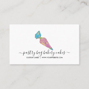Pink Blue Sketch Pastry Bag Bakery Business Card