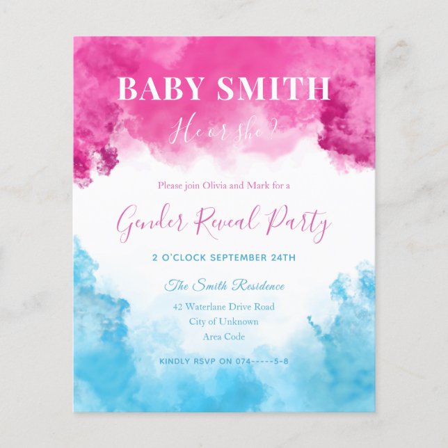 Pink Blue Smoke Baby Gender Reveal Invitation (Front)
