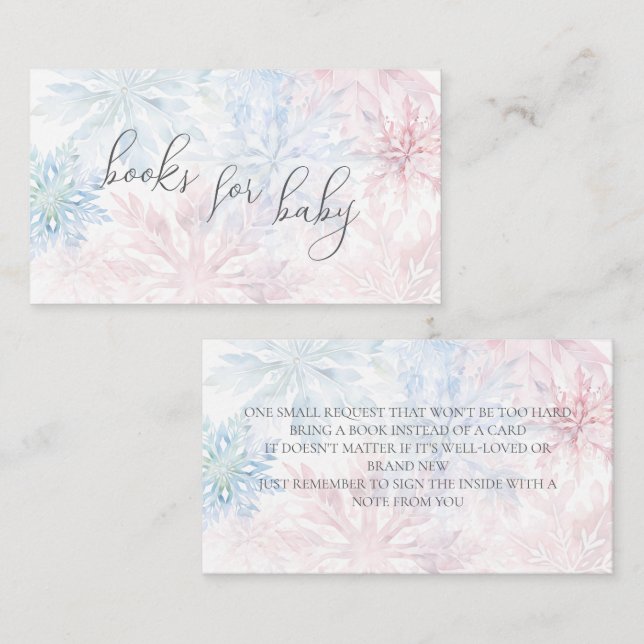Pink Blue Snowflake Gender Reveal Books for Baby  Enclosure Card (Front/Back)