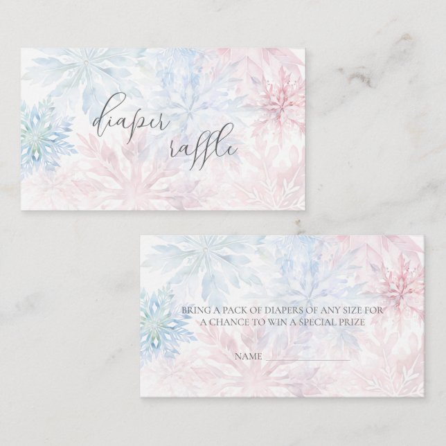 Pink Blue Snowflake Gender Reveal Diaper Raffle Enclosure Card (Front/Back)