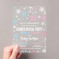 Pink Blue Snowflake He or She Winter Gender Reveal