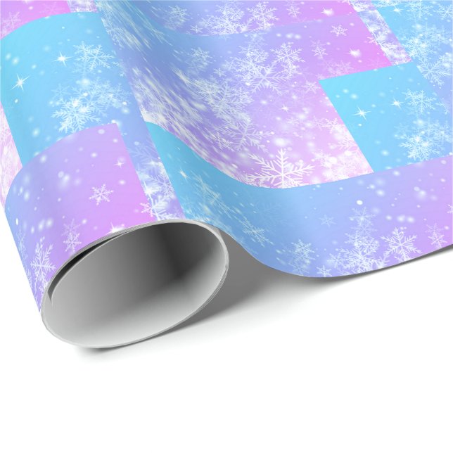 Pink & Blue Snowflake Pattern Wrapping Paper (Roll Corner)