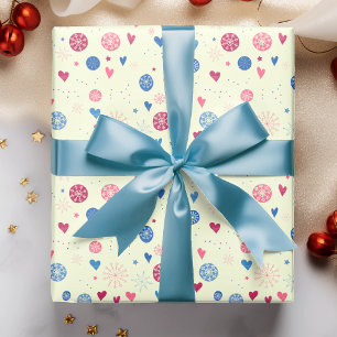 Pink Blue Snowflakes Hearts Christmas Pattern Wrapping Paper