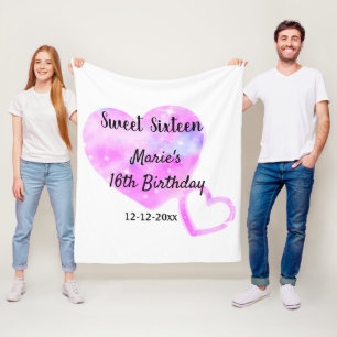 pink blue sparkle heart stars 16 th birthday add fleece blanket