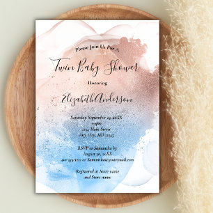 Pink Blue Splash Baby Boy Girl Twins Baby Shower Invitation