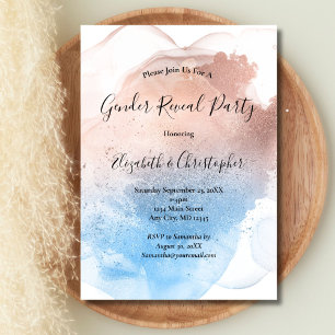 Pink Blue Splash Watercolor Gender Reveal Invitation