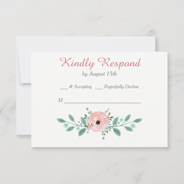 Pink Blue Spring Floral Wedding RSVP Card (Front)