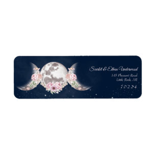 Pink & Blue Starry Night Triple Moon Return Addres Address Label