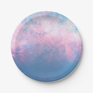 Pink & Blue Starry Sky Cosmic Galaxy Sky Celestial Paper Plate