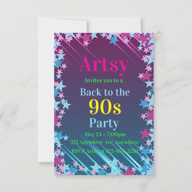 Pink & Blue Stars  Invitation (Front)