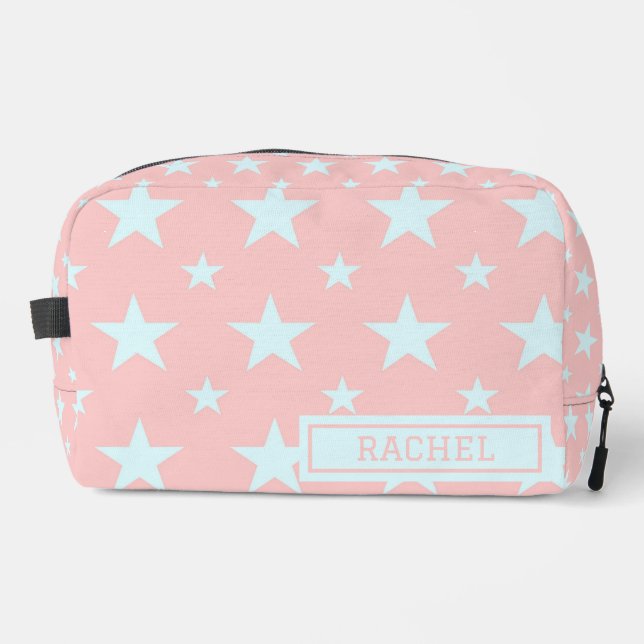 Pink Blue Stars Pattern Constellation Cosmetic Dopp Kit (Front)