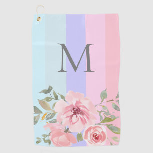 Pink Blue Stripe Monogram Floral Golf Towel