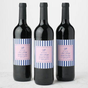 Pink Blue Stripe Tennis Bachelorette modern Wine Label