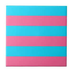 Pink Blue Stripes Pattern  Ceramic Tile