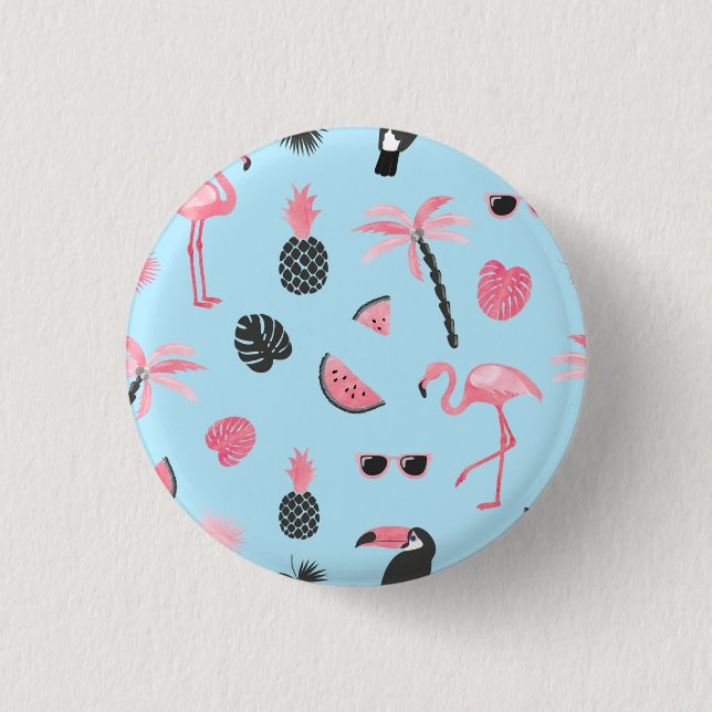 Pink & Blue Summer Tropical Pattern 3 Cm Round Badge (Front)