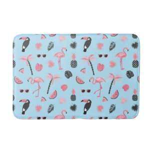 Pink & Blue Summer Tropical Pattern Bath Mat