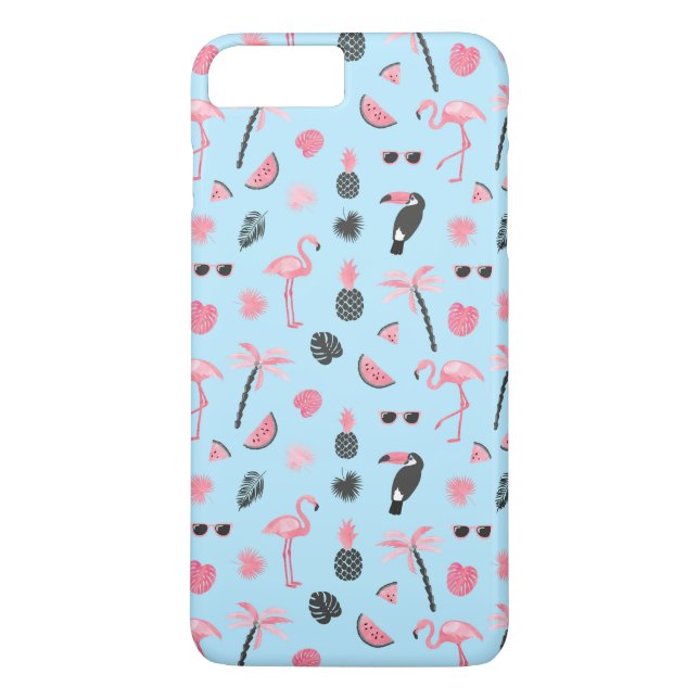Pink & Blue Summer Tropical Pattern Case-Mate iPhone Case (Back)