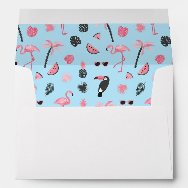 Pink & Blue Summer Tropical Pattern Envelope (Back (Bottom))
