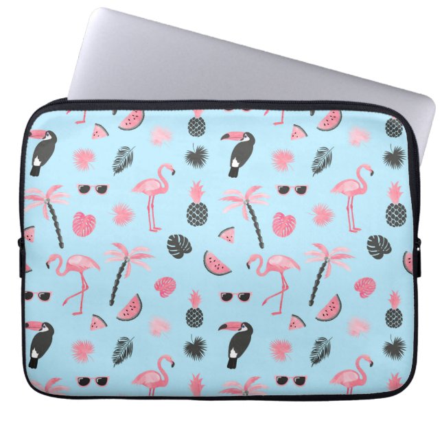 Pink & Blue Summer Tropical Pattern Laptop Sleeve (Front)