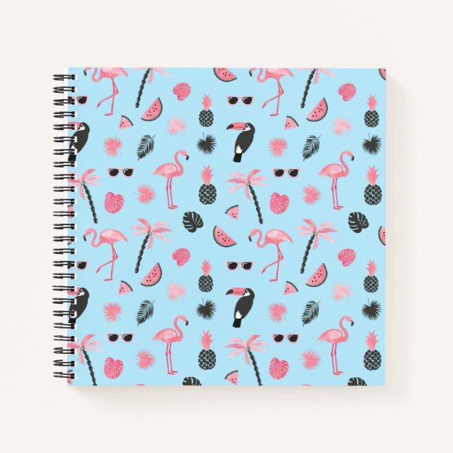 Pink & Blue Summer Tropical Pattern Notebook (Front)