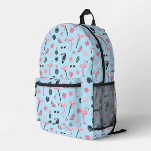 Pink & Blue Summer Tropical Pattern Printed Backpack