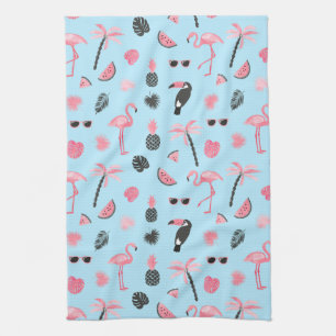 Pink & Blue Summer Tropical Pattern Tea Towel