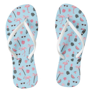 Pink & Blue Summer Tropical Pattern Thongs