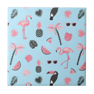 Pink & Blue Summer Tropical Pattern Tile