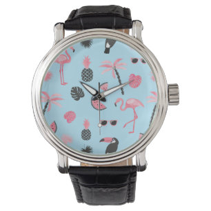 Pink & Blue Summer Tropical Pattern Watch