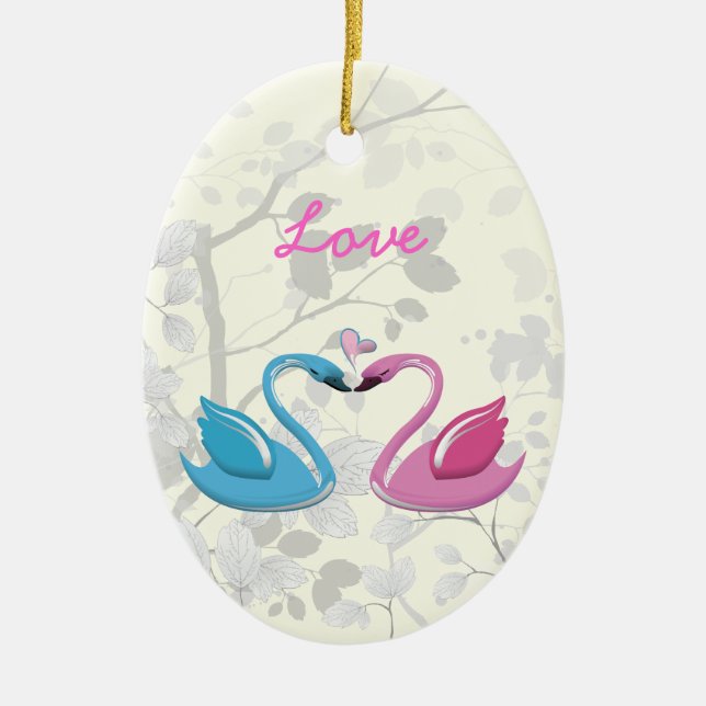 Pink blue swan love heart couple keepsake ornament (Front)