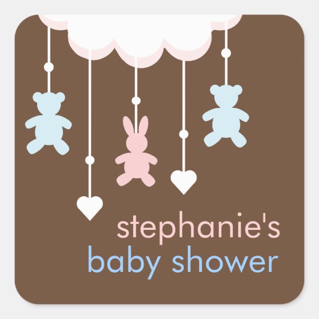 Pink & Blue Sweet Baby Shower Mobile Square Sticker (Front)