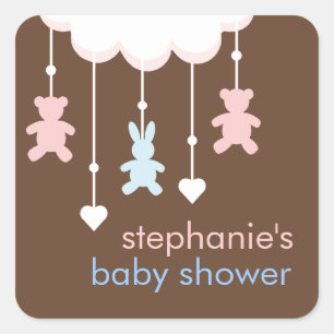 Pink & Blue Sweet Baby Shower Mobile Square Sticker