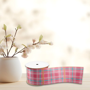 Pink & Blue Tartar plaid summer Satin Ribbon