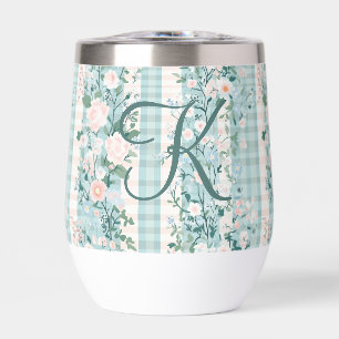 Pink Blue Teal Monogram Initial Gingham Gift Her