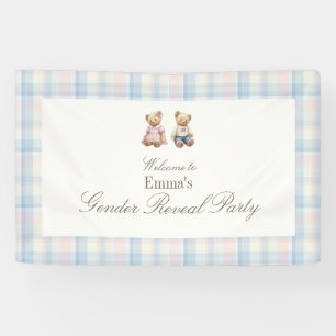 Pink Blue Teddy Bear Baby Shower Backdrop Banner