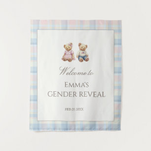 Pink Blue Teddy Bear Baby Shower Tapestry