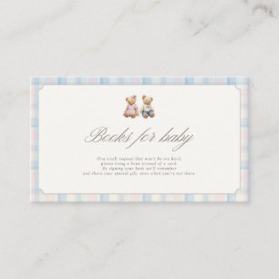 Pink Blue Teddy Bear Books for Baby Card 3.5x2
