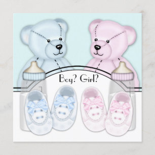 Pink Blue Teddy Bear Gender Reveal Invitation
